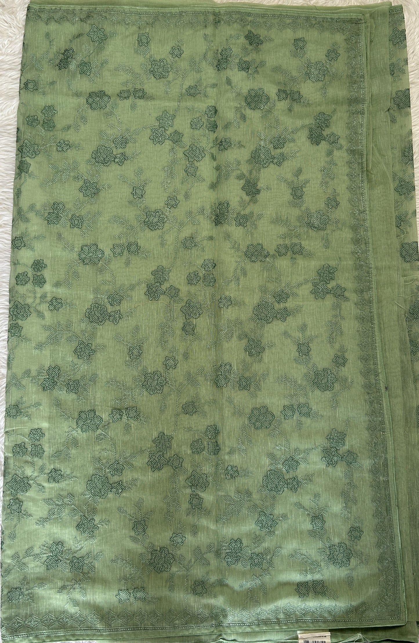 Semi Tussar Silk Saree Pastel Green Colored Complemented with a Borderless. - Sampradaya Designer Studio