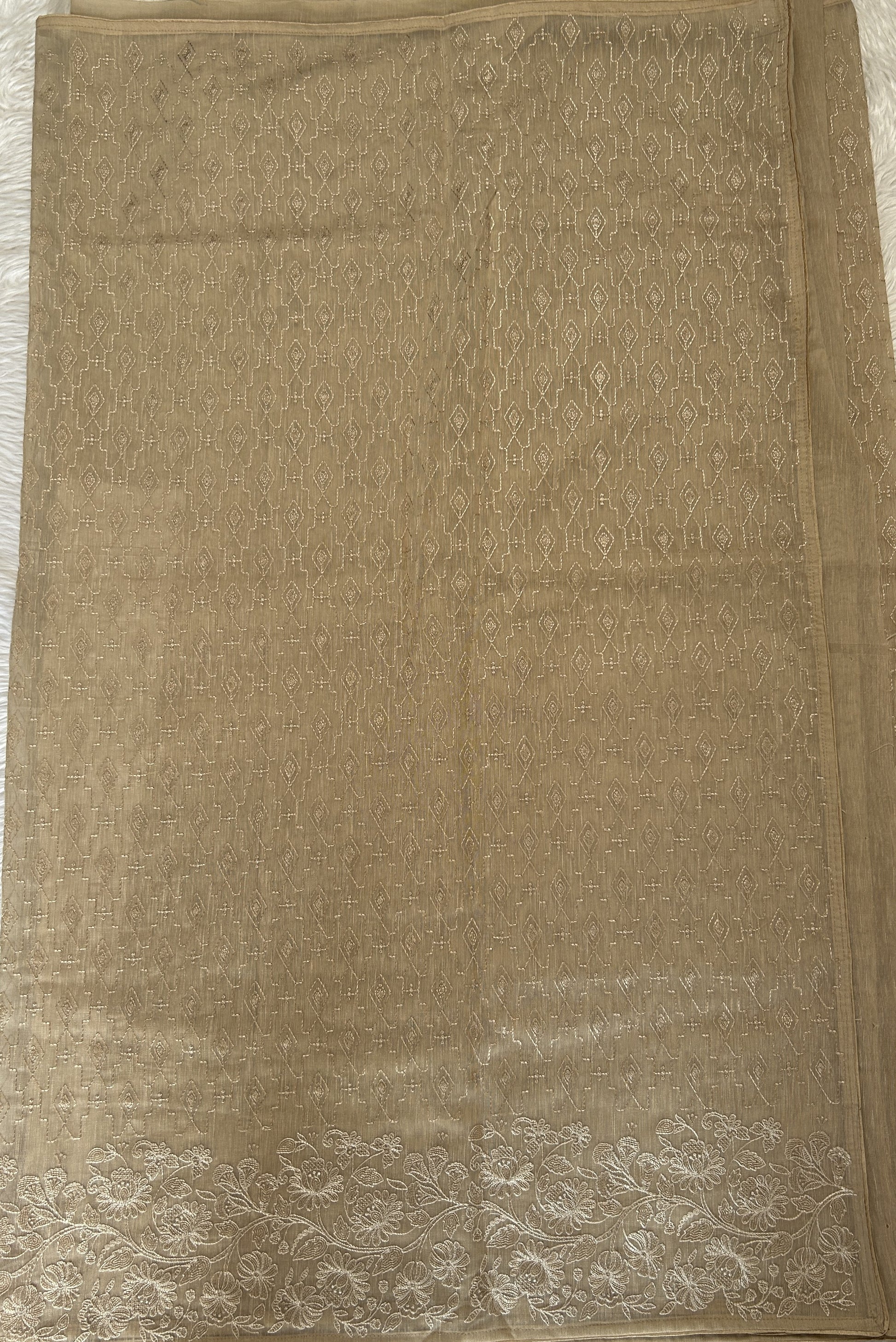 Semi Tussar Silk Saree Beige Colored Complemented with a Borderless. - Sampradaya Designer Studio