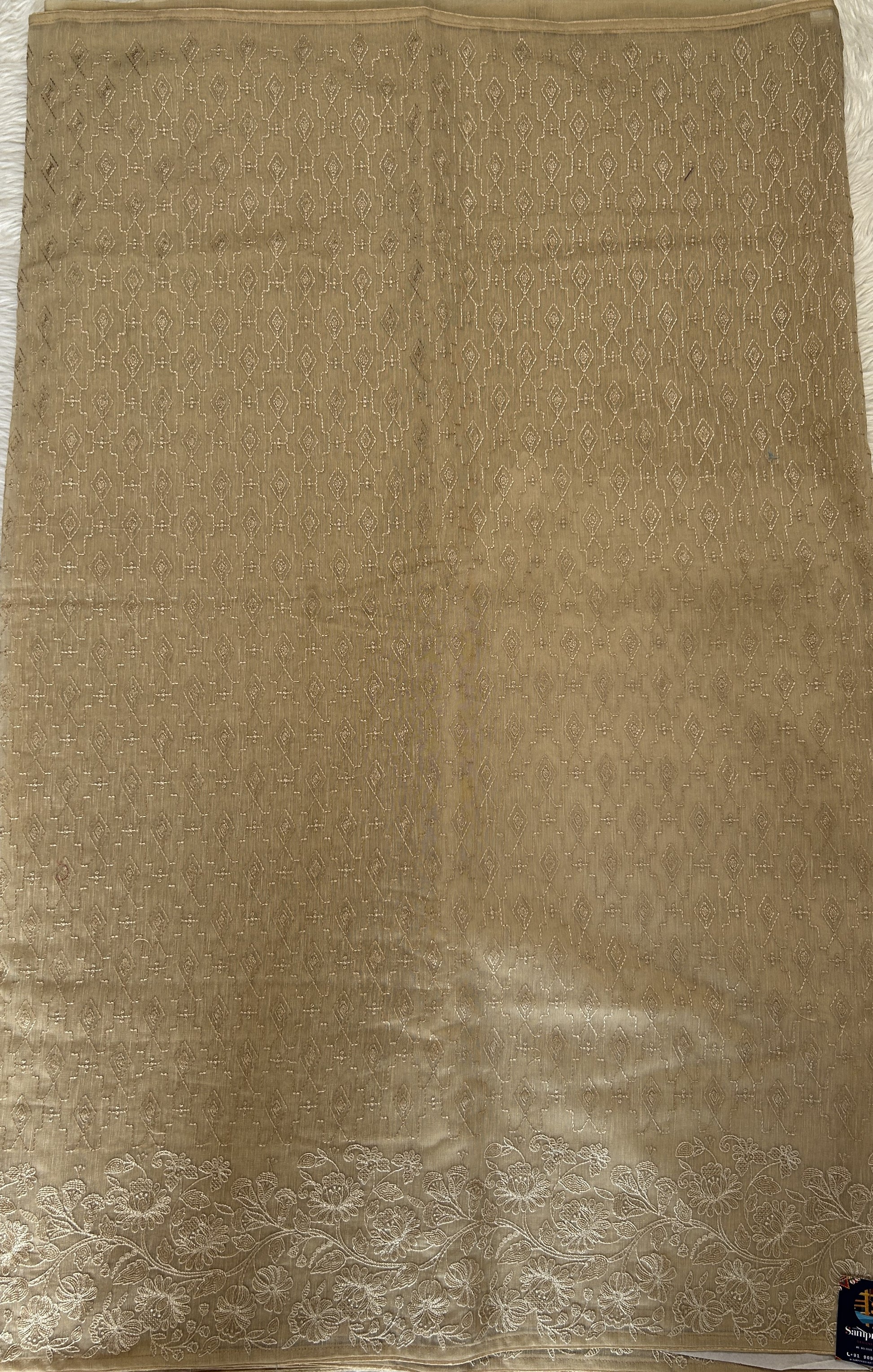 Semi Tussar Silk Saree Beige Colored Complemented with a Borderless. - Sampradaya Designer Studio