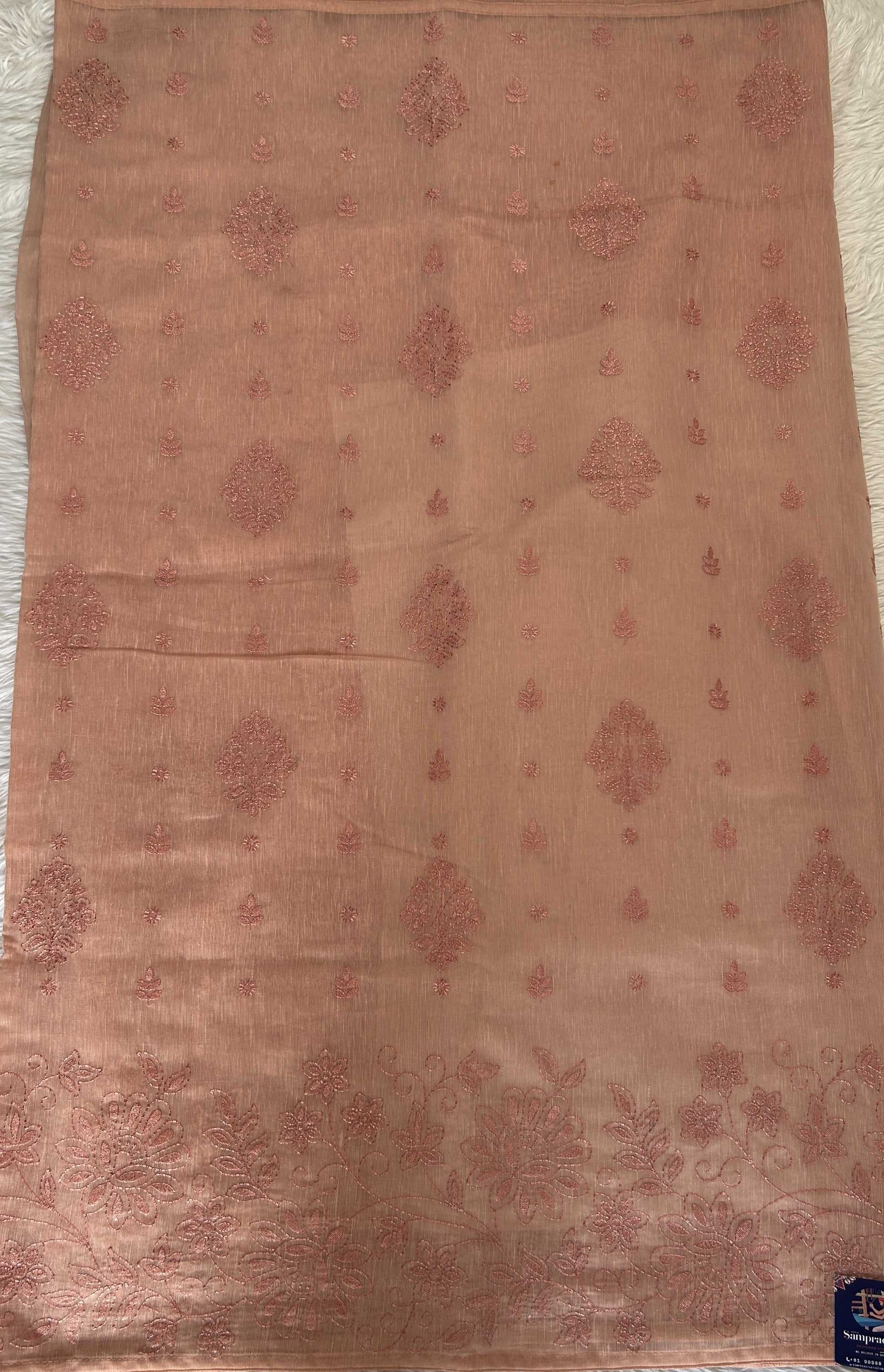 Semi Tussar Silk Saree Peach colored complemented with a borderless. - Sampradaya Designer Studio