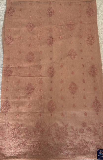 Semi Tussar Silk Saree Peach colored complemented with a borderless. - Sampradaya Designer Studio