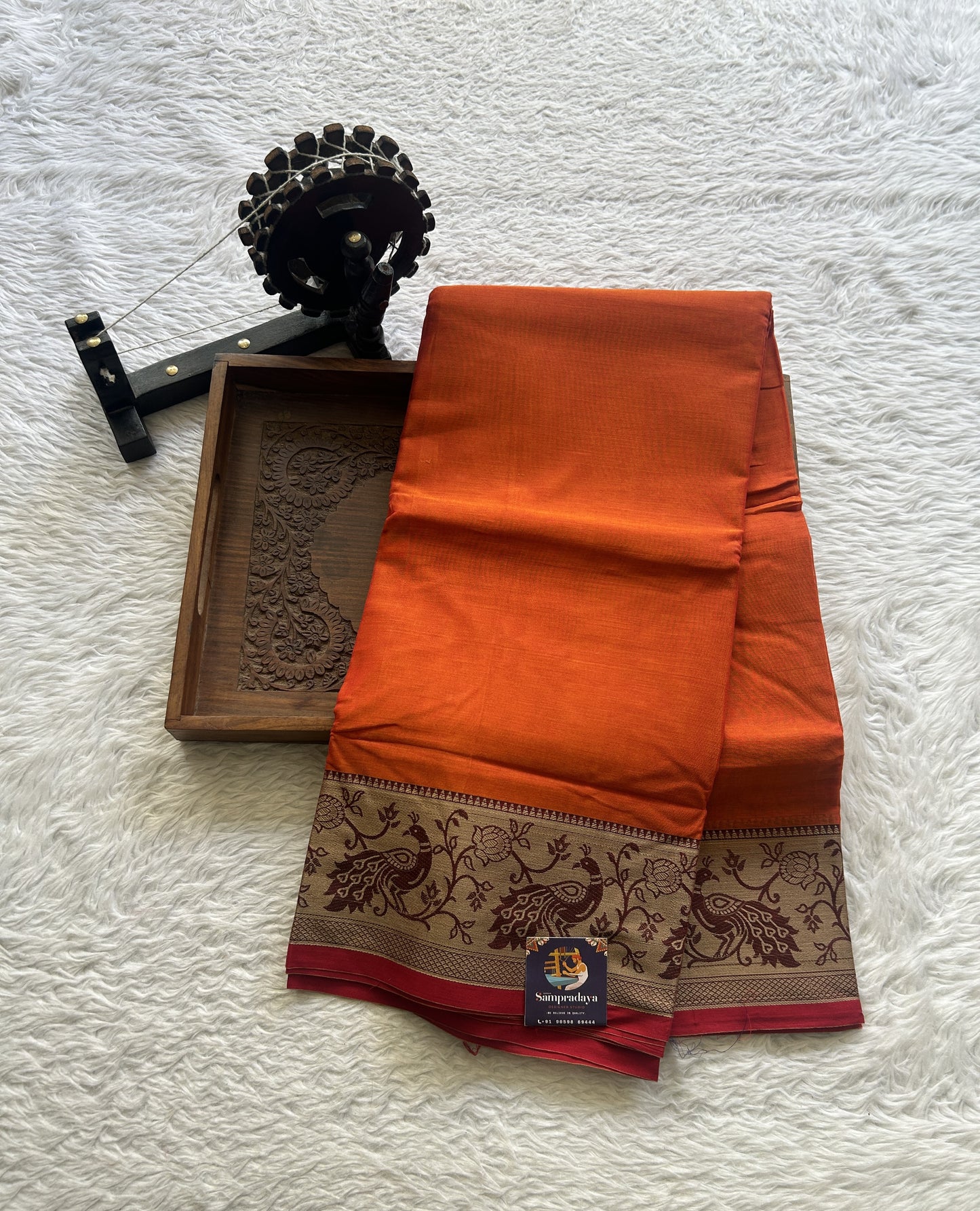 Narayanpet Cotton Saree Orange Colored Complemented with a Minakari Border.