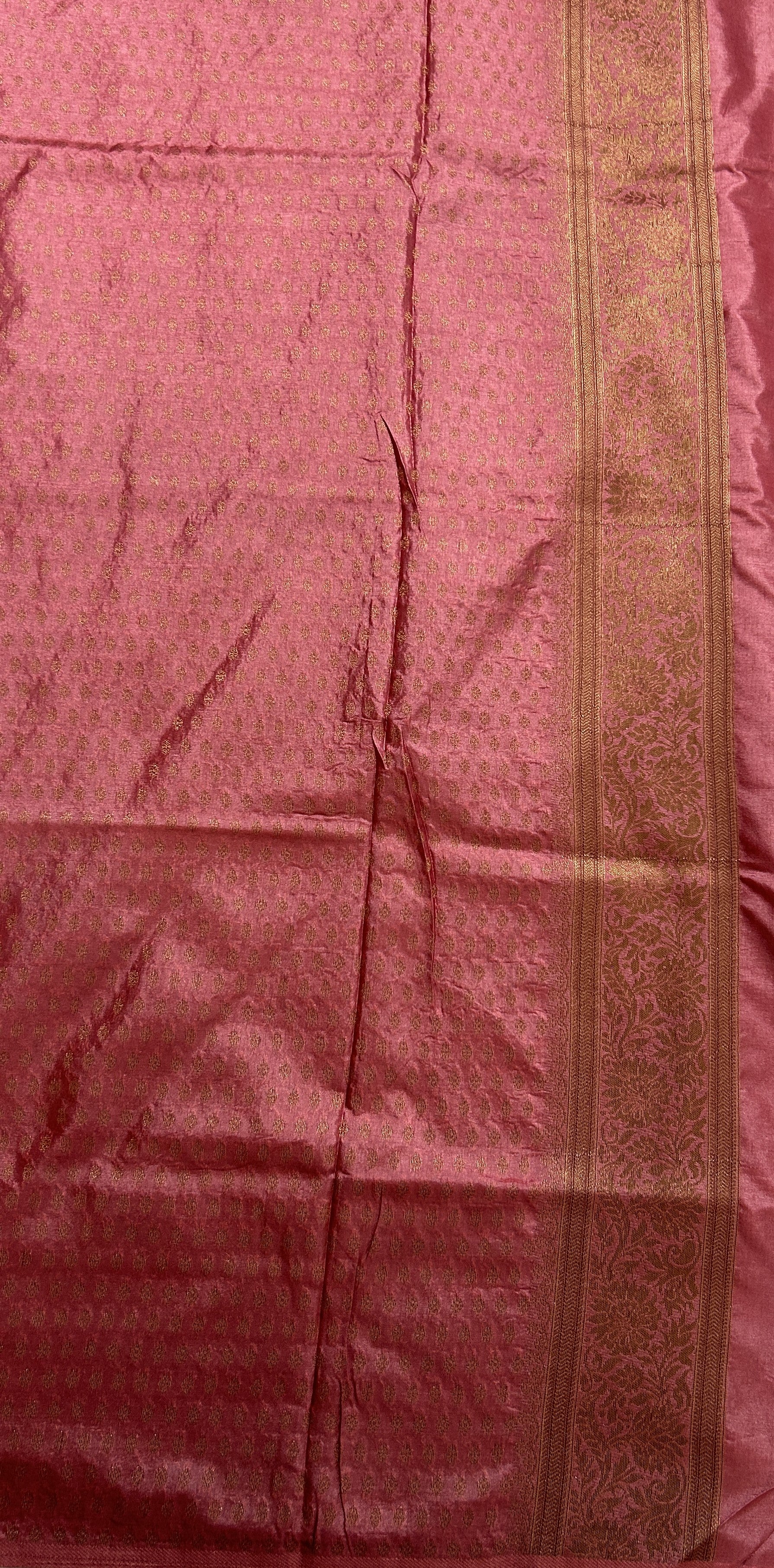 Semi Raw Silk Saree Rose Pink Colored Complemented with a Zari Border. - Sampradaya Designer Studio