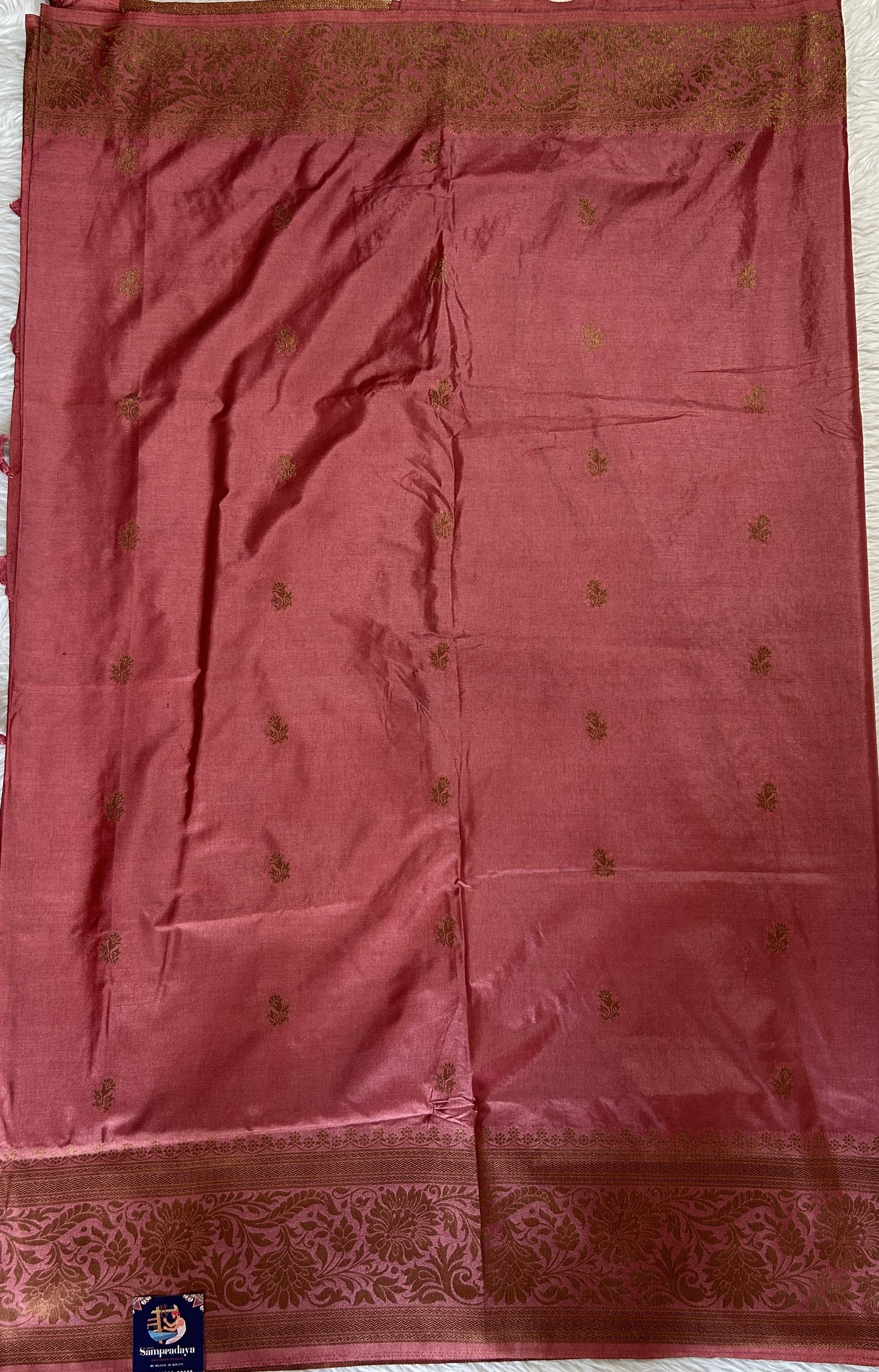 Semi Raw Silk Saree Rose Pink Colored Complemented with a Zari Border. - Sampradaya Designer Studio