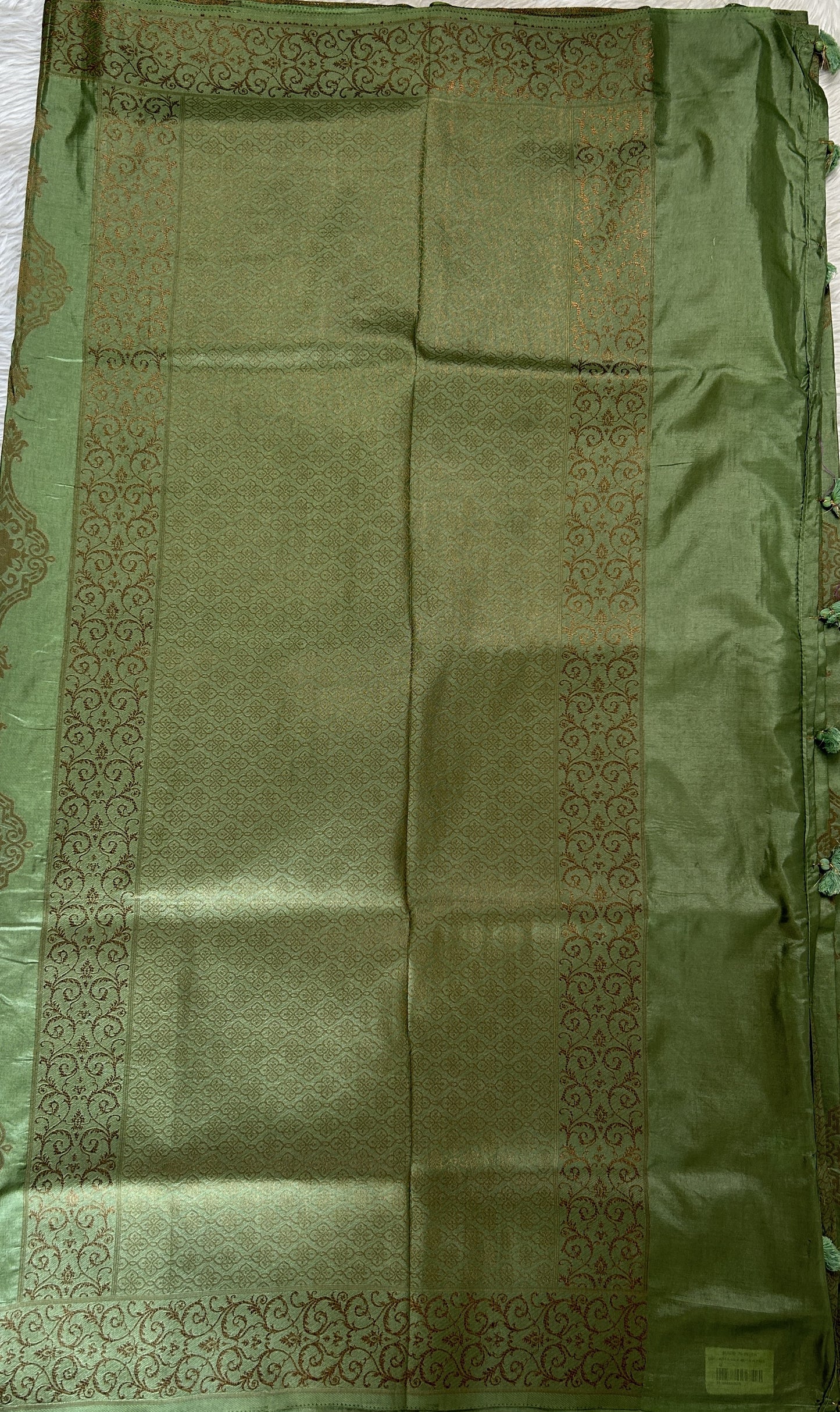 Semi Raw Silk Saree Light Green Colored Complemented with a Zari Border. - Sampradaya Designer Studio