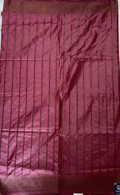 Semi Raw Silk Saree Rouge Colored Complemented with a Zari Border. - Sampradaya Designer Studio