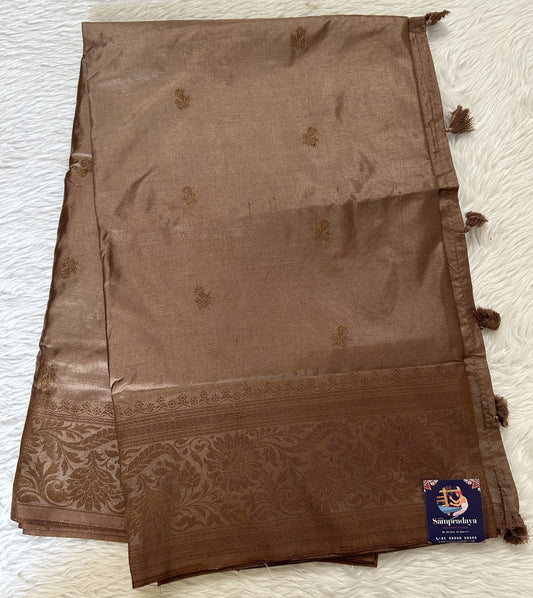 Semi Raw Silk Saree Brown Colored Complemented with a Zari Border. - Sampradaya Designer Studio