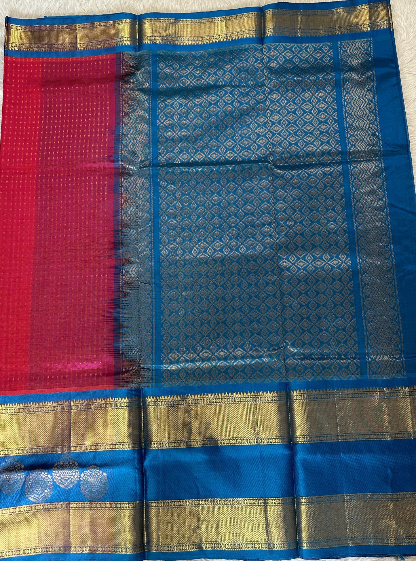 Venkatagiri Sico Saree Pink Colored Complemented with a Blue Pattu Border. - Sampradaya Designer Studio