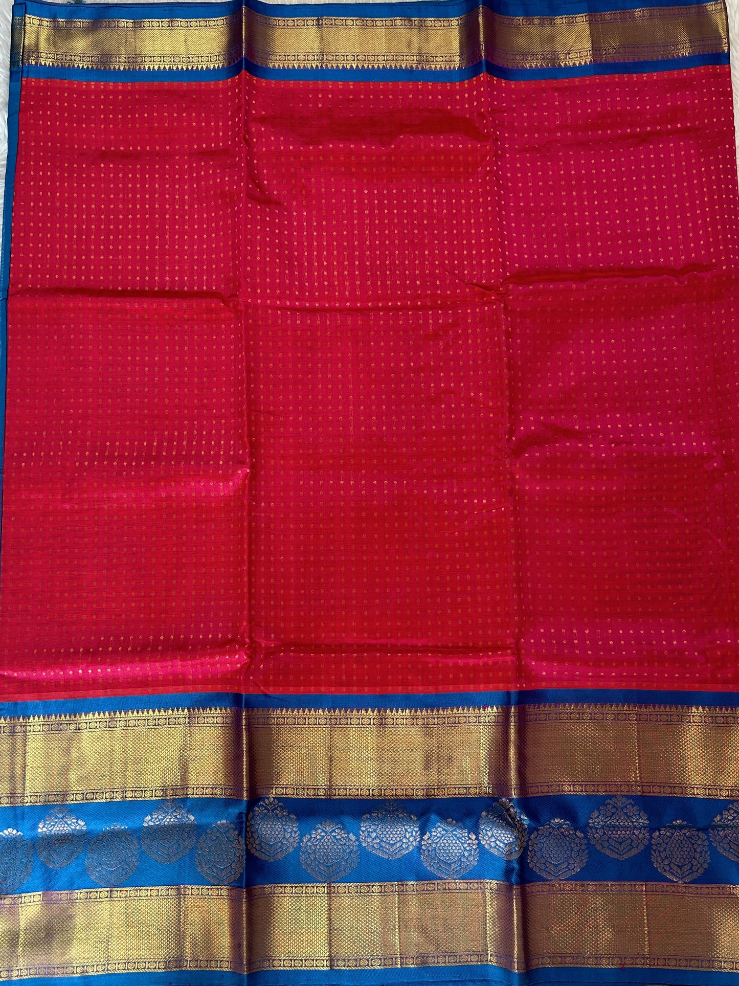 Venkatagiri Sico Saree Pink Colored Complemented with a Blue Pattu Border. - Sampradaya Designer Studio