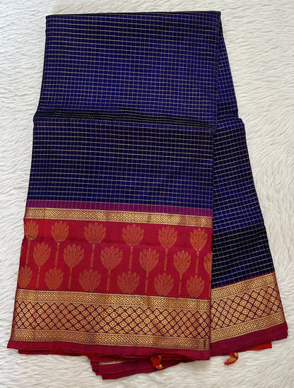 Venkatagiri Sico Saree Purple Colored Complemented with a Redish Pink Pattu Border. - Sampradaya Designer Studio