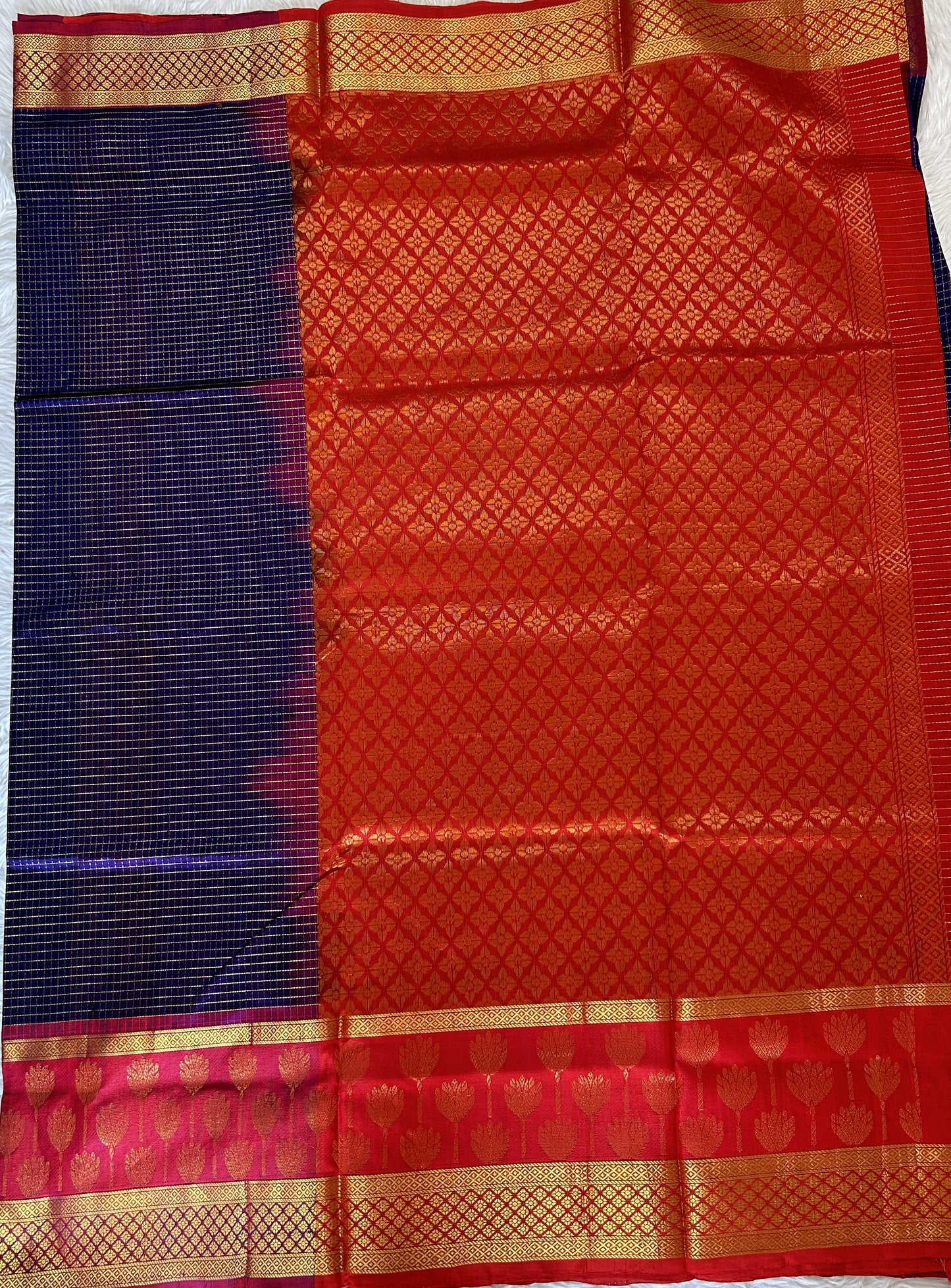 Venkatagiri Sico Saree Purple Colored Complemented with a Redish Pink Pattu Border. - Sampradaya Designer Studio