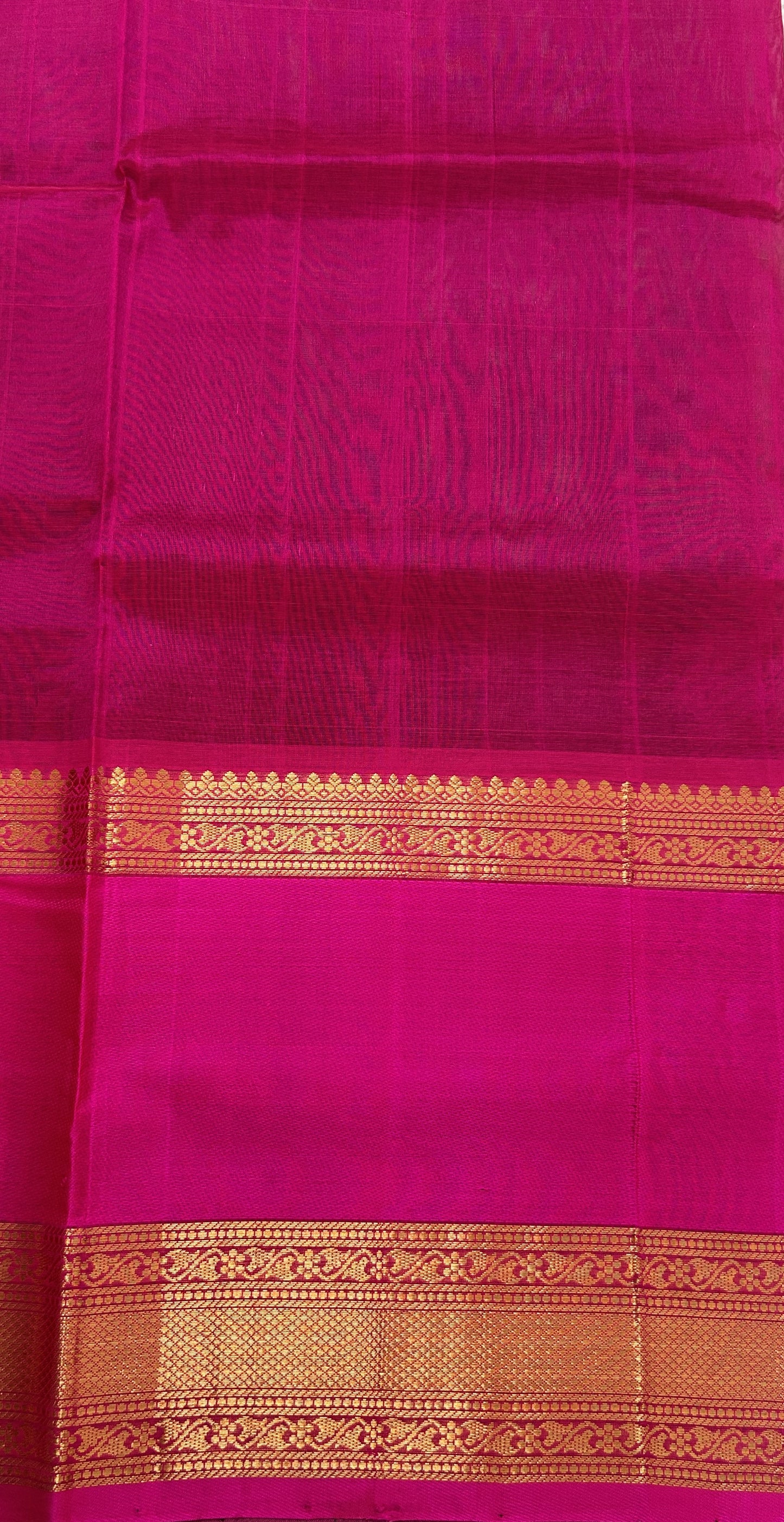 Venkatagiri Sico Saree Green Colored Complemented with a Pink Pattu Border. - Sampradaya Designer Studio