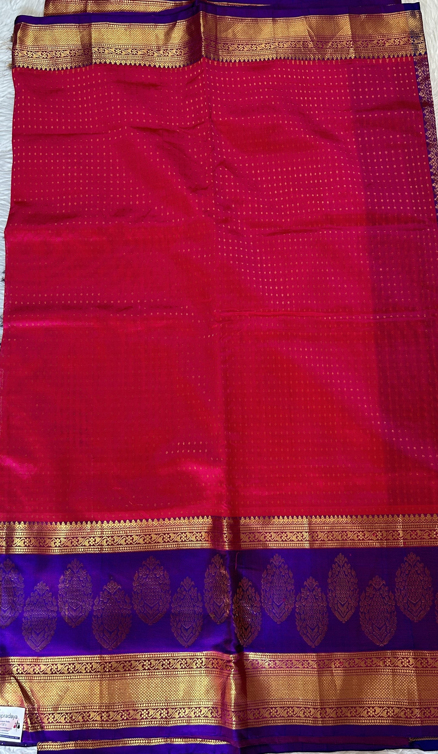 Venkatagiri Sico Saree Pink Colored Complemented with a Purple Pattu Border. - Sampradaya Designer Studio