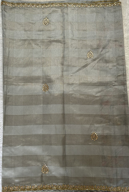 Silk kota Saree Gray colored Complemented with a Hand Embroidery Border. - Sampradaya Designer Studio