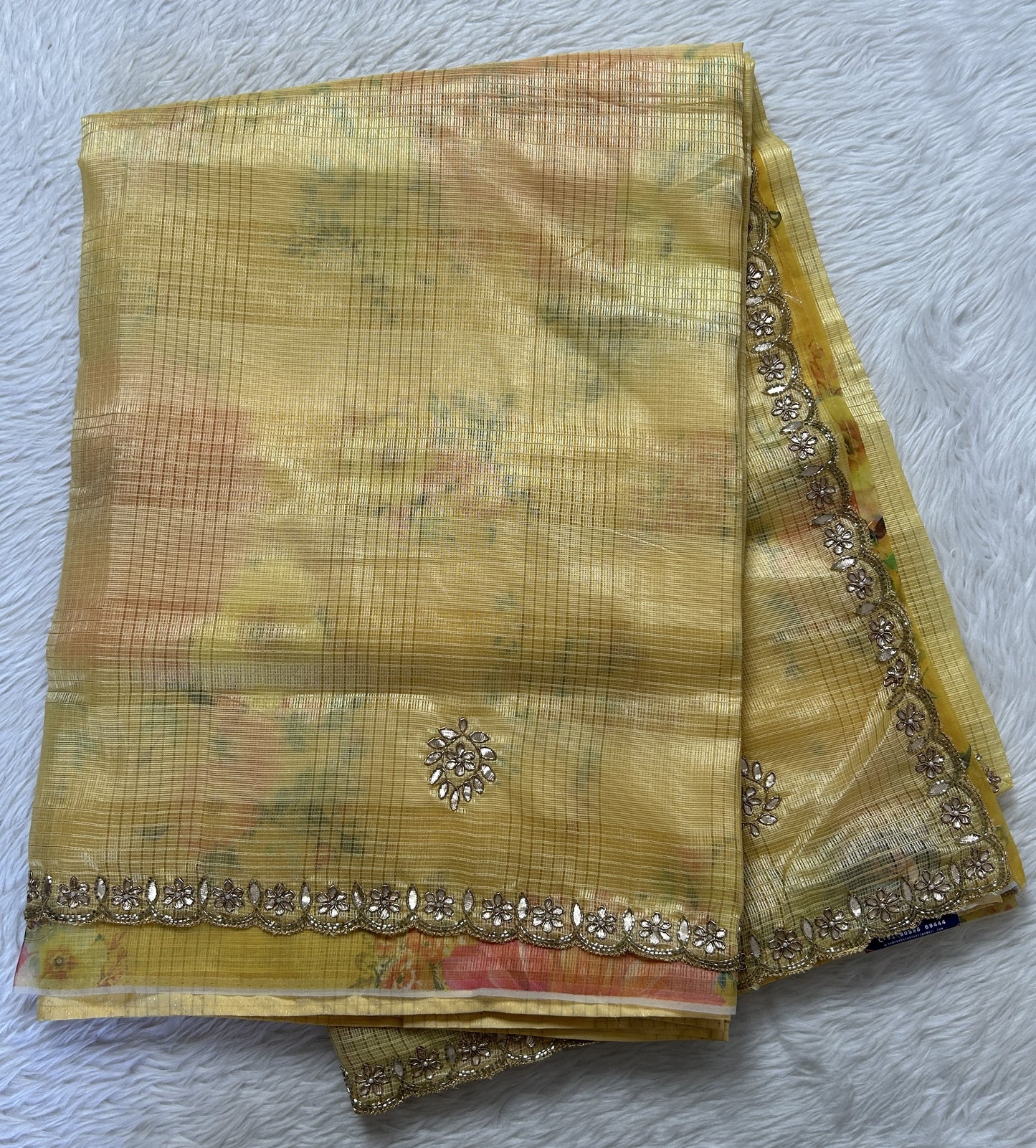 Silk kota Saree Light Yellow colored Complemented with a Hand Embroidery Border. - Sampradaya Designer Studio