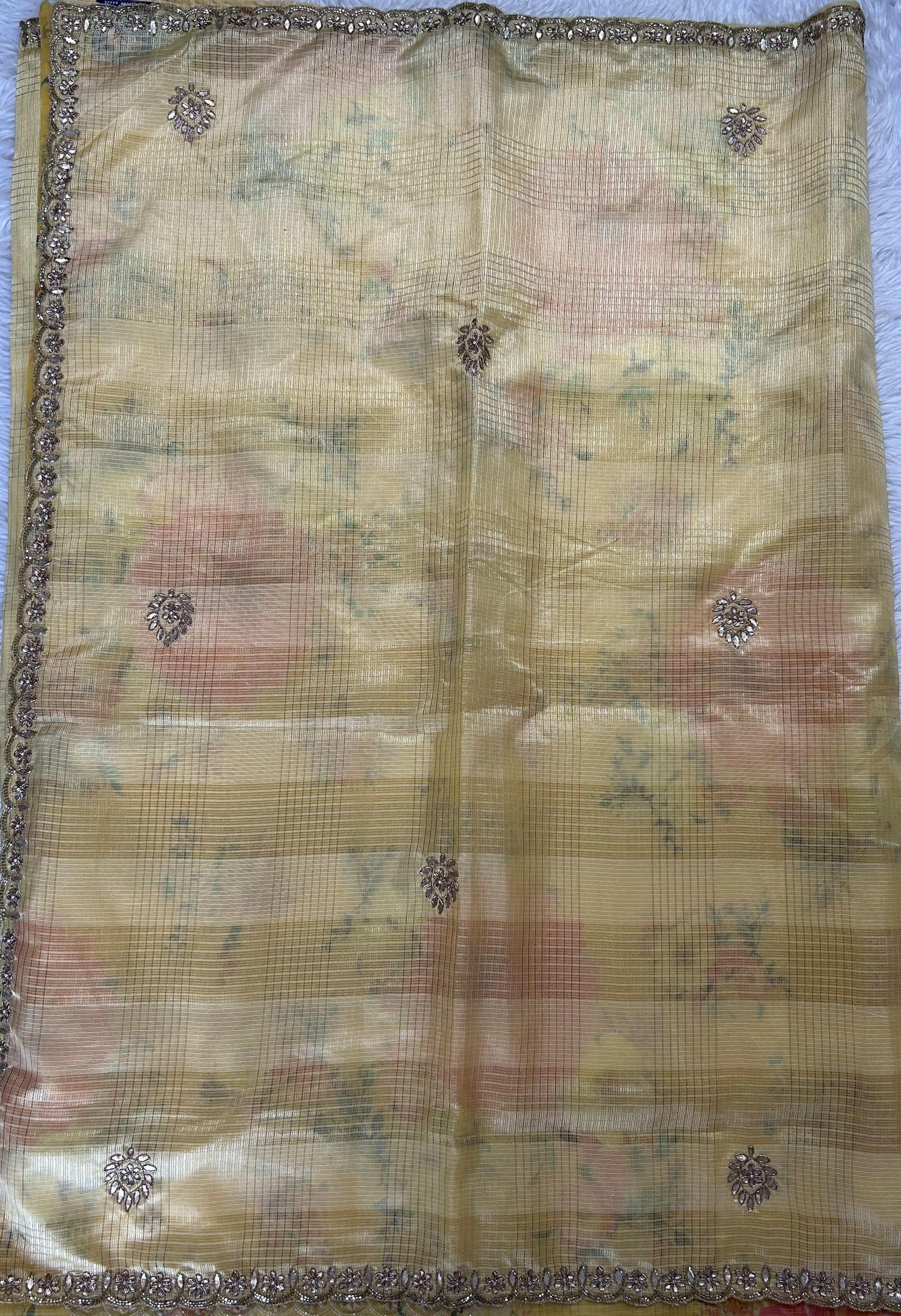 Silk kota Saree Light Yellow colored Complemented with a Hand Embroidery Border. - Sampradaya Designer Studio