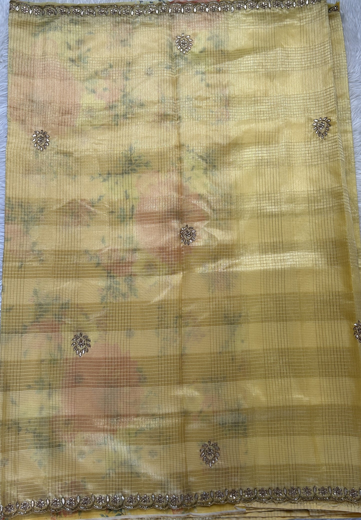 Silk kota Saree Light Yellow colored Complemented with a Hand Embroidery Border. - Sampradaya Designer Studio