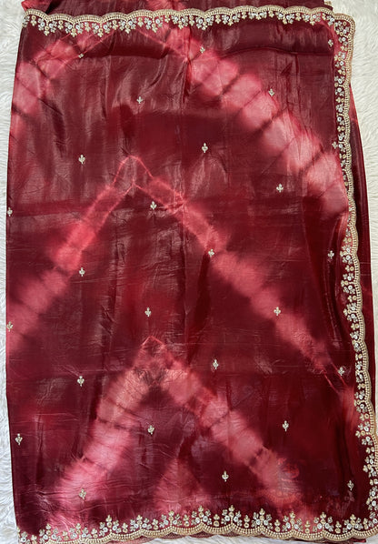 Inox Silk Saree Dark Maroon Colored Complemented with a Hand Embroidery Border. - Sampradaya Designer Studio