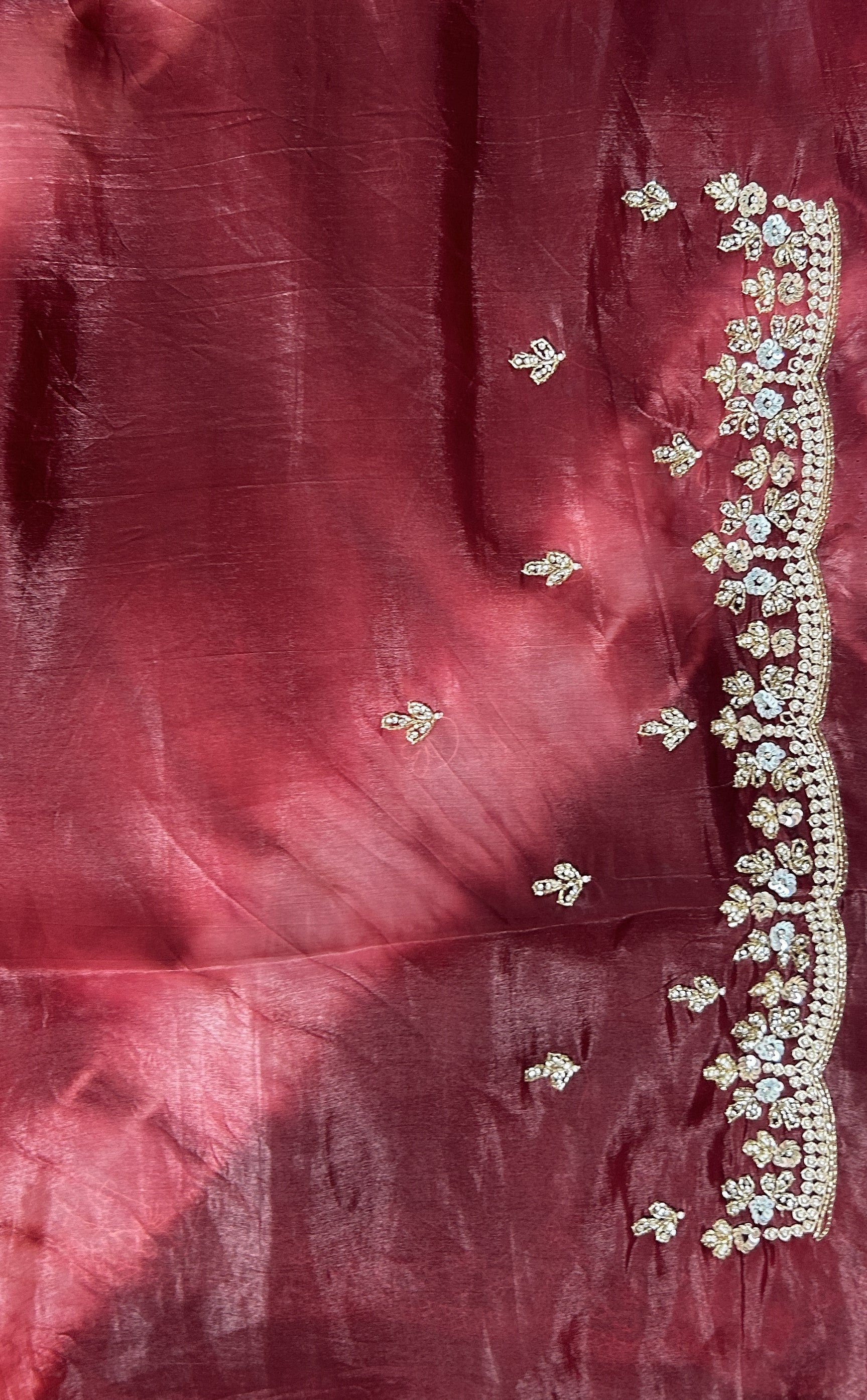 Inox Silk Saree Dark Maroon Colored Complemented with a Hand Embroidery Border. - Sampradaya Designer Studio