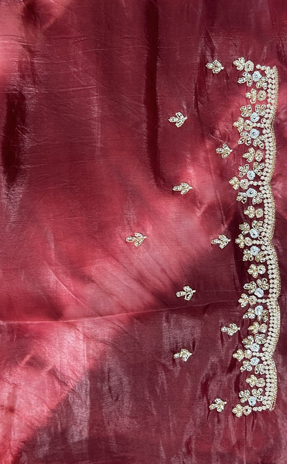 Inox Silk Saree Dark Maroon Colored Complemented with a Hand Embroidery Border. - Sampradaya Designer Studio