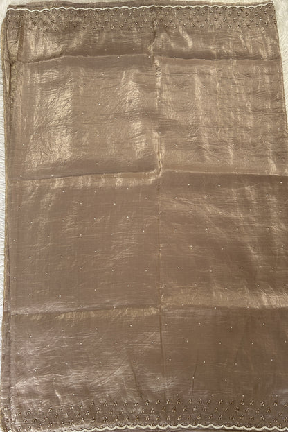 Inox Silk Saree Beige Colored Complemented with a Hand Embroidery Border. - Sampradaya Designer Studio