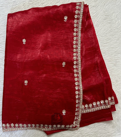 Inox Silk Saree Red Colored Complemented with a Hand Embroidery Border. - Sampradaya Designer Studio