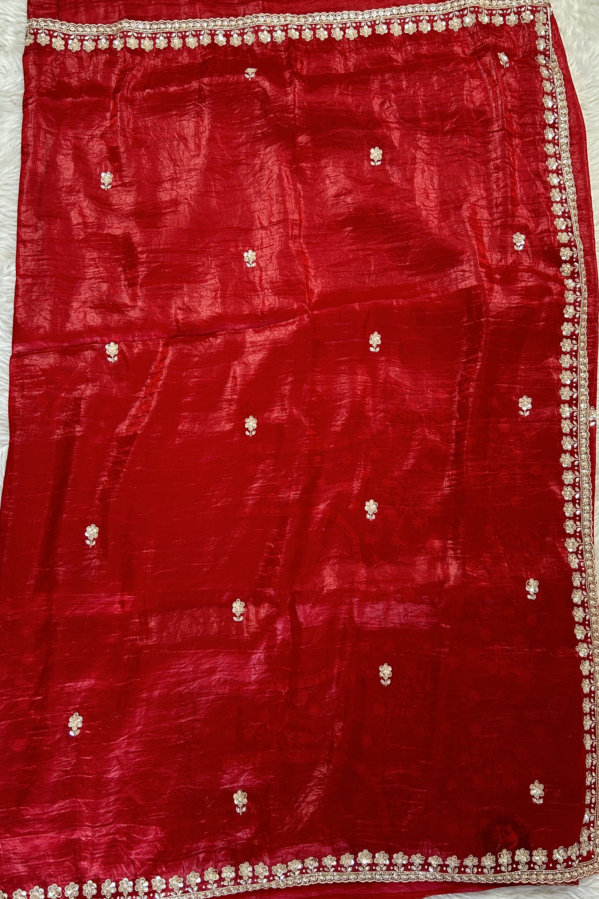 Inox Silk Saree Red Colored Complemented with a Hand Embroidery Border. - Sampradaya Designer Studio