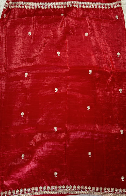 Inox Silk Saree Red Colored Complemented with a Hand Embroidery Border. - Sampradaya Designer Studio