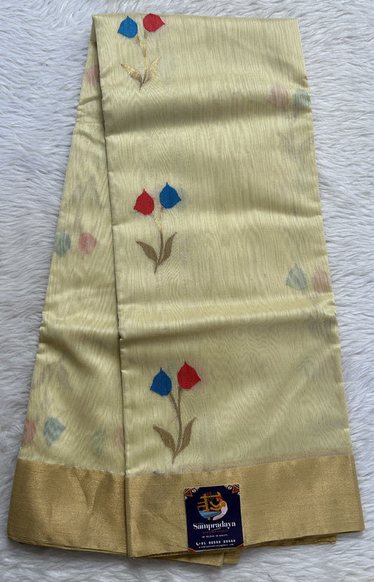 Chanderi Sico Saree Wheat Colored Complemented with a Zari Border. - Sampradaya Designer Studio