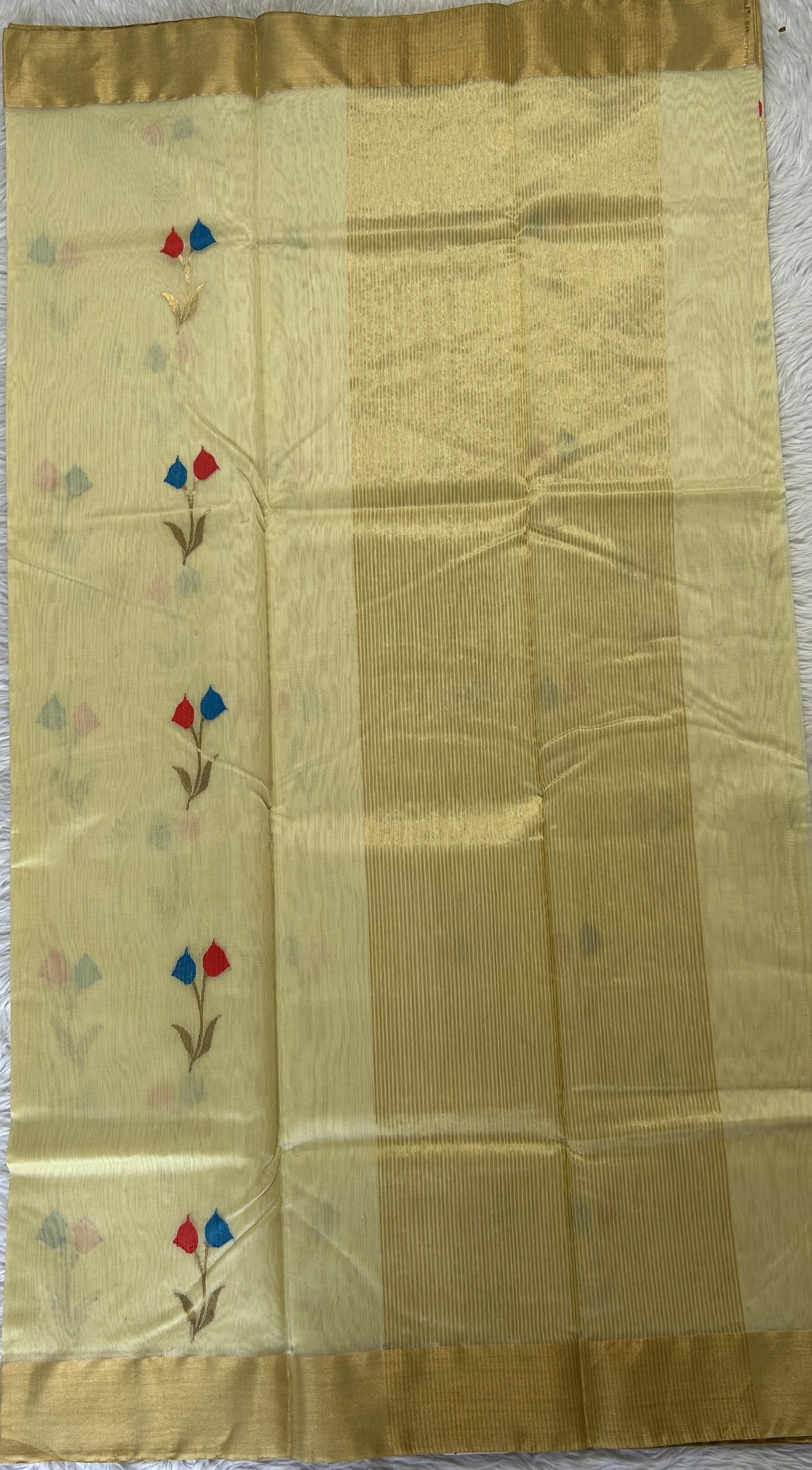 Chanderi Sico Saree Wheat Colored Complemented with a Zari Border. - Sampradaya Designer Studio