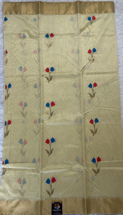 Chanderi Sico Saree Wheat Colored Complemented with a Zari Border. - Sampradaya Designer Studio