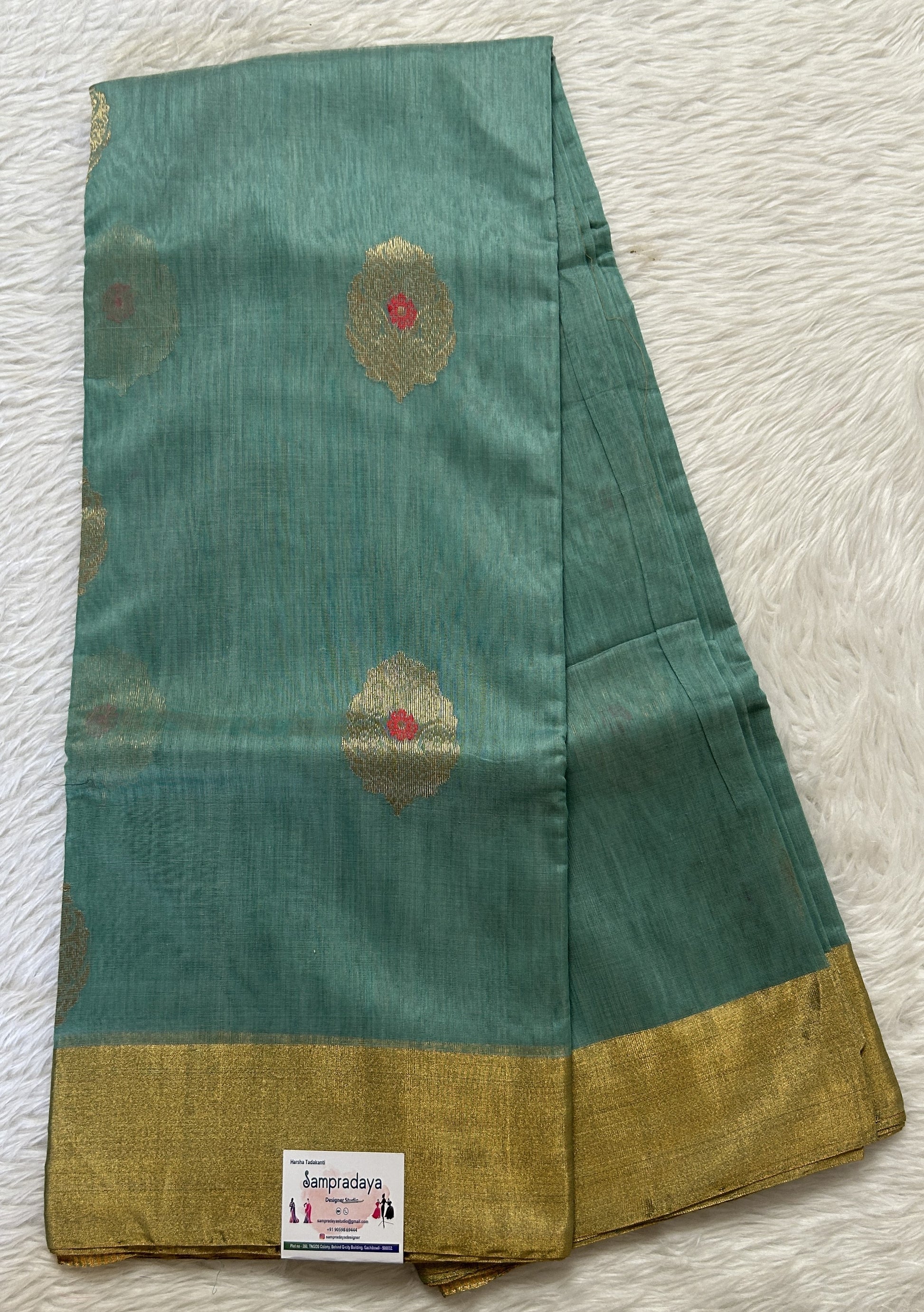 Chanderi Sico Saree Sea Green Colored Complemented with a Zari Border. - Sampradaya Designer Studio