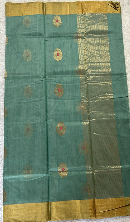 Chanderi Sico Saree Sea Green Colored Complemented with a Zari Border. - Sampradaya Designer Studio