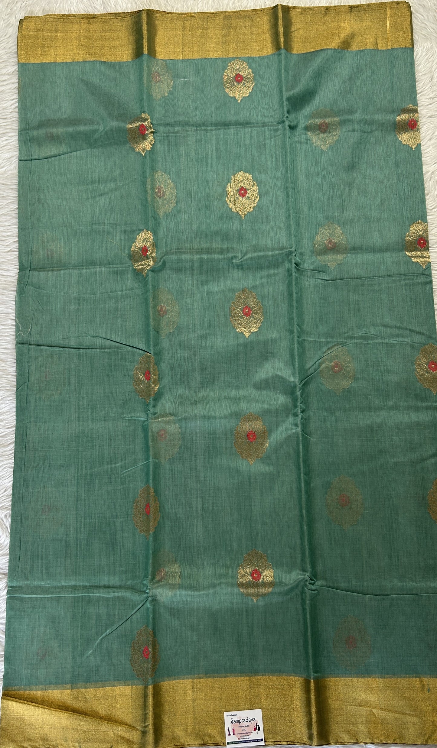 Chanderi Sico Saree Sea Green Colored Complemented with a Zari Border. - Sampradaya Designer Studio