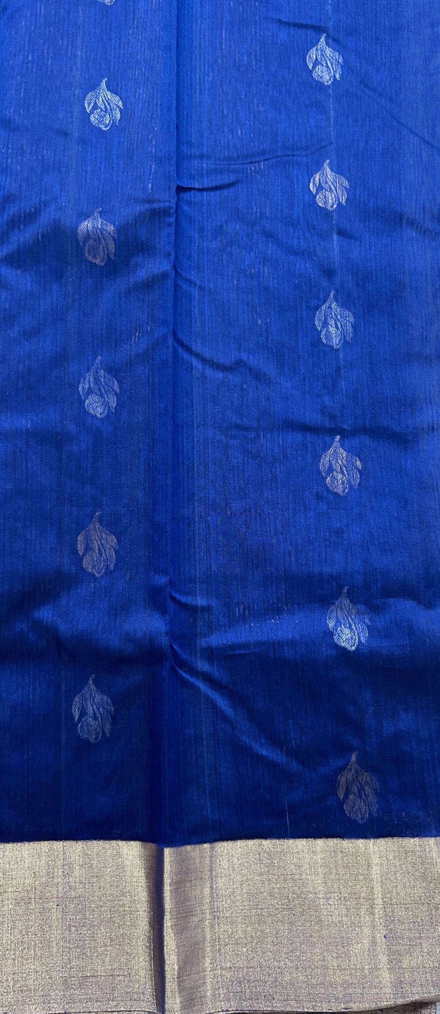 Chanderi Sico Saree Peacock Blue Colored Complemented with a Zari Border. - Sampradaya Designer Studio