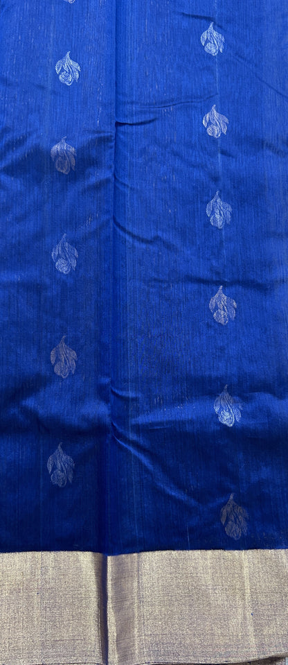 Chanderi Sico Saree Peacock Blue Colored Complemented with a Zari Border. - Sampradaya Designer Studio