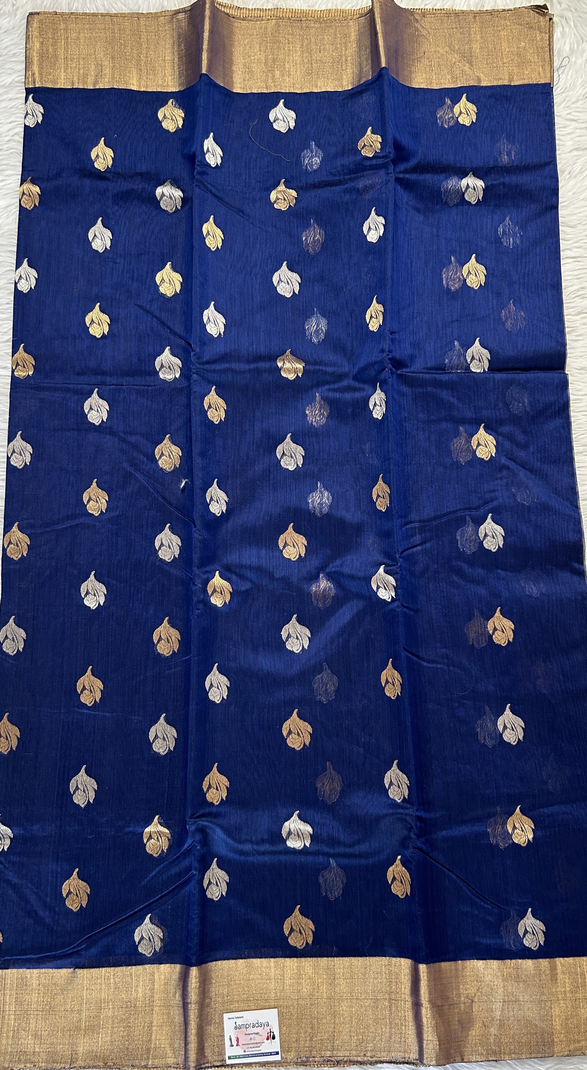 Chanderi Sico Saree Peacock Blue Colored Complemented with a Zari Border. - Sampradaya Designer Studio