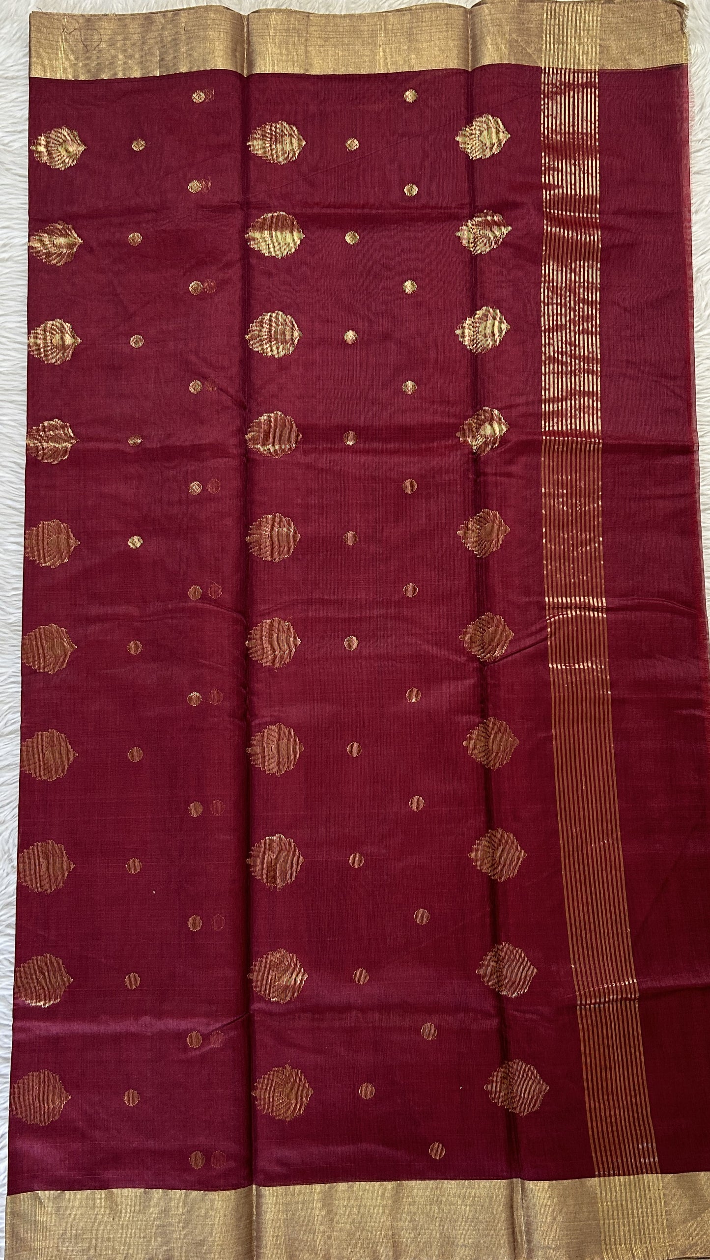 Chanderi Sico Saree Burgundy Colored Complemented with a Zari Border. - Sampradaya Designer Studio