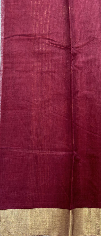 Chanderi Sico Saree Burgundy Colored Complemented with a Zari Border. - Sampradaya Designer Studio