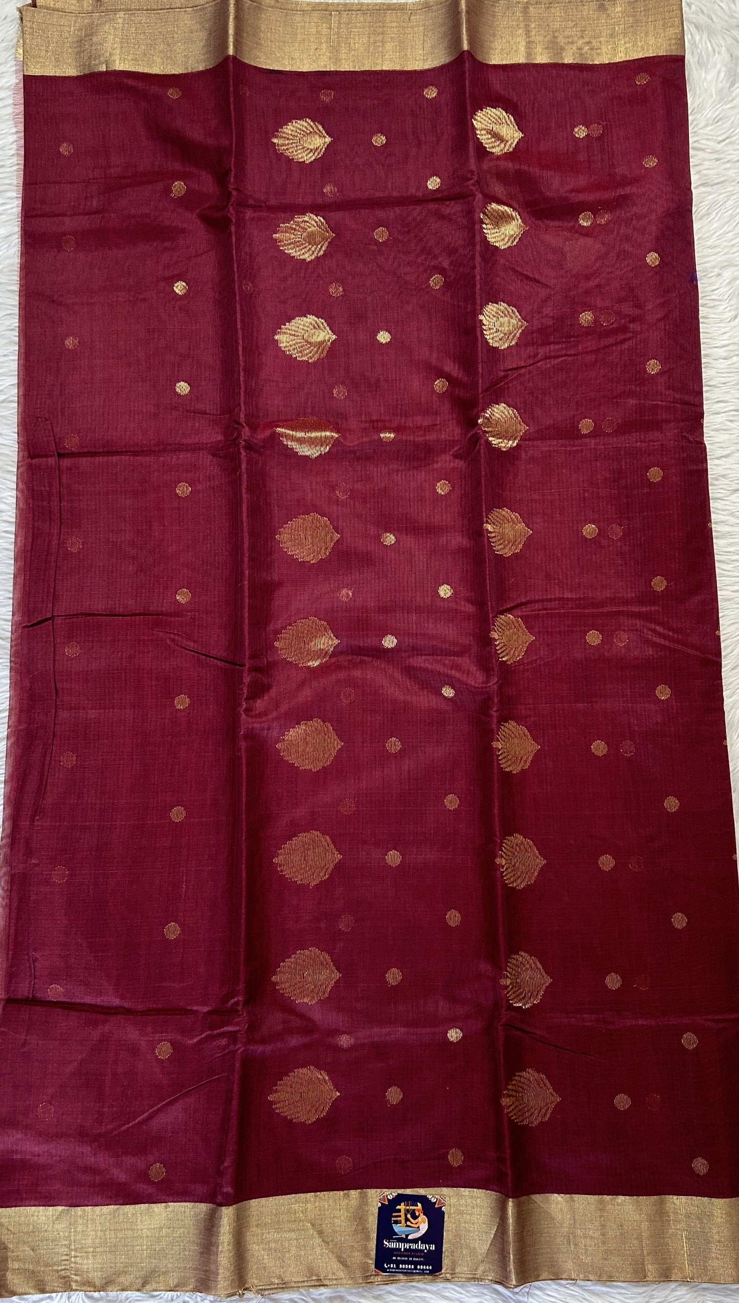 Chanderi Sico Saree Burgundy Colored Complemented with a Zari Border. - Sampradaya Designer Studio