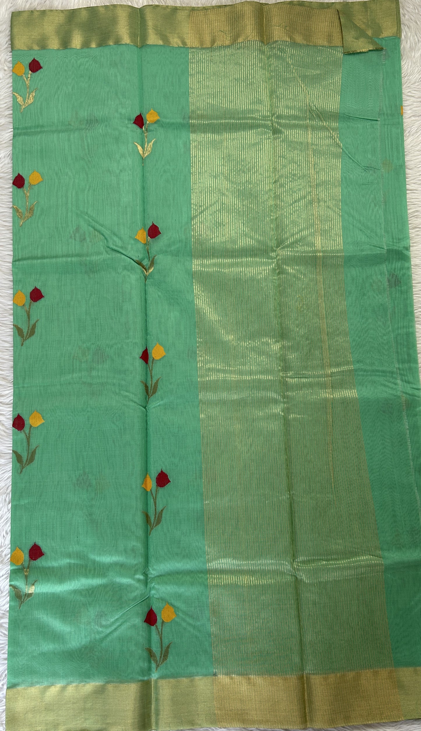 Chanderi Sico Saree Light Green Colored Complemented with a Zari Border. - Sampradaya Designer Studio