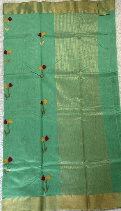 Chanderi Sico Saree Light Green Colored Complemented with a Zari Border. - Sampradaya Designer Studio