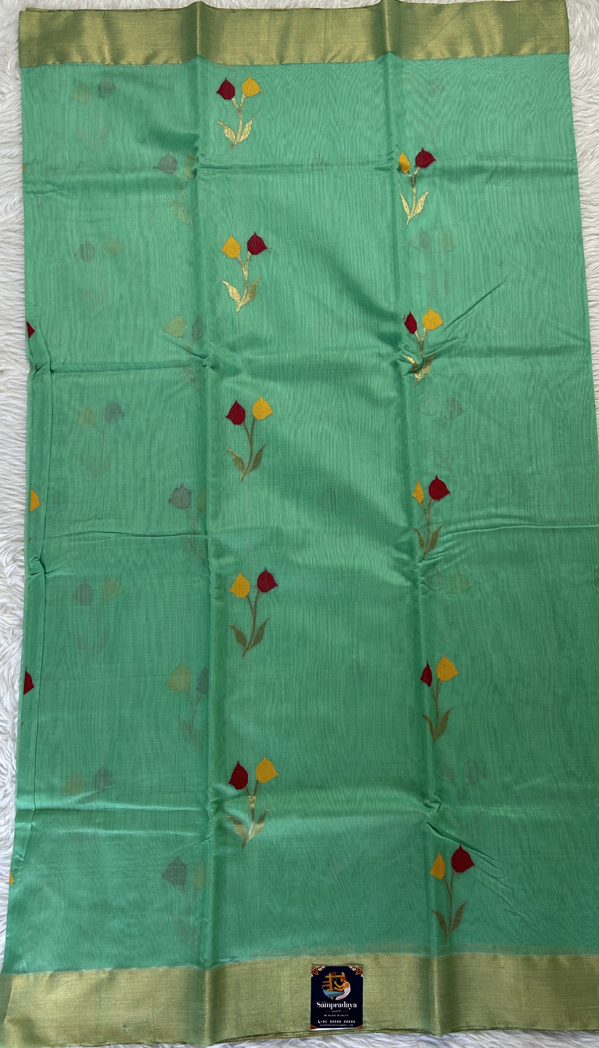 Chanderi Sico Saree Light Green Colored Complemented with a Zari Border. - Sampradaya Designer Studio