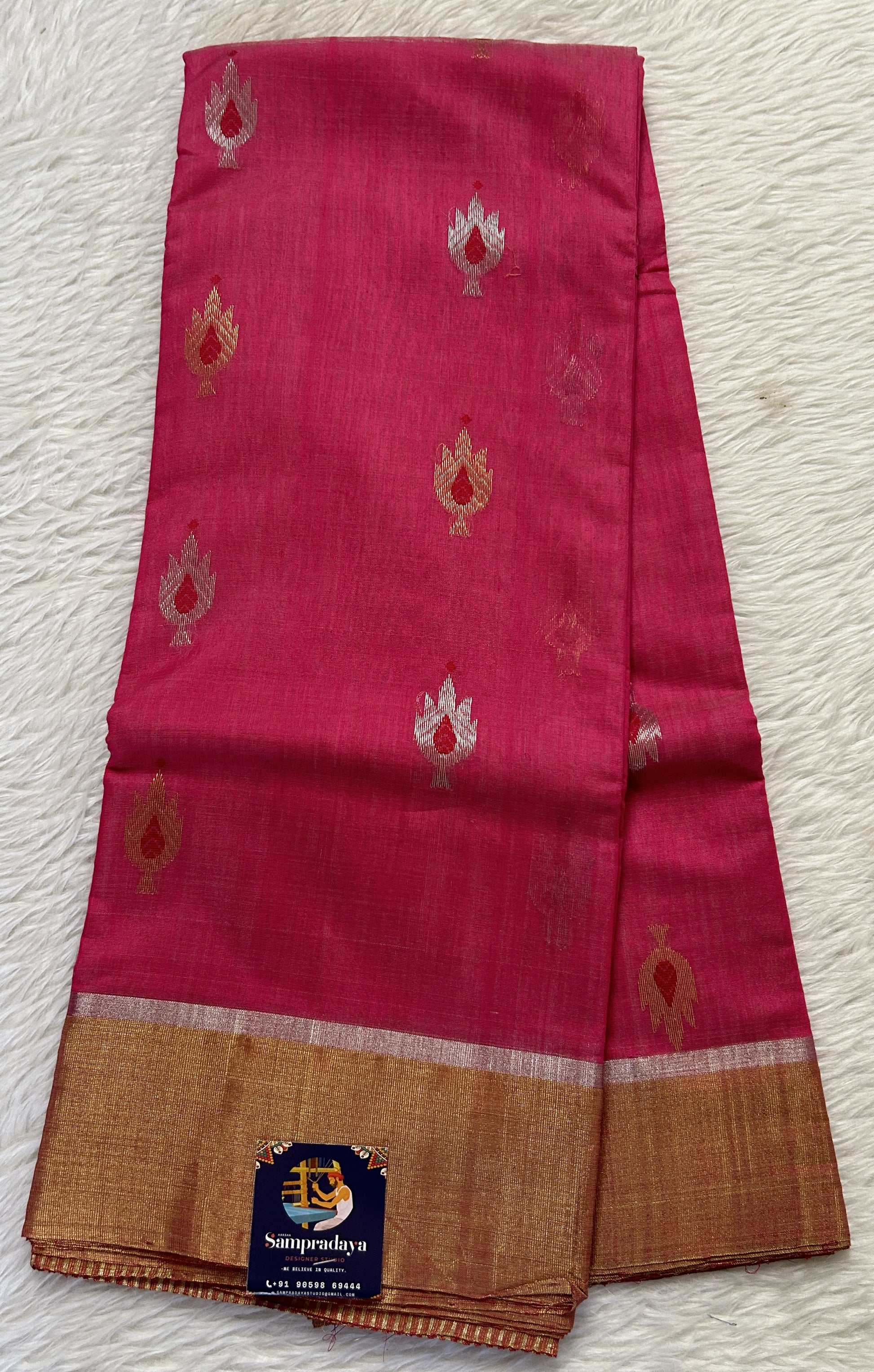 Chanderi Sico Saree Pink Colored Complemented with a Zari Border. - Sampradaya Designer Studio