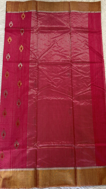 Chanderi Sico Saree Pink Colored Complemented with a Zari Border. - Sampradaya Designer Studio