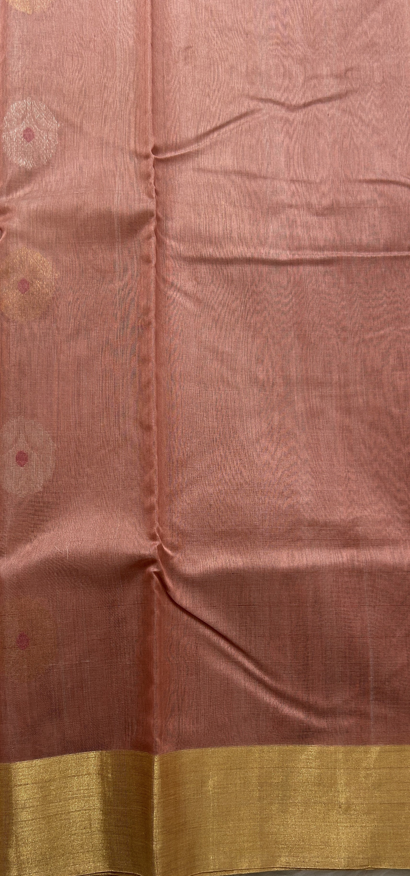 Chanderi Sico Saree Dark Peach Colored Complemented with a Zari Border. - Sampradaya Designer Studio