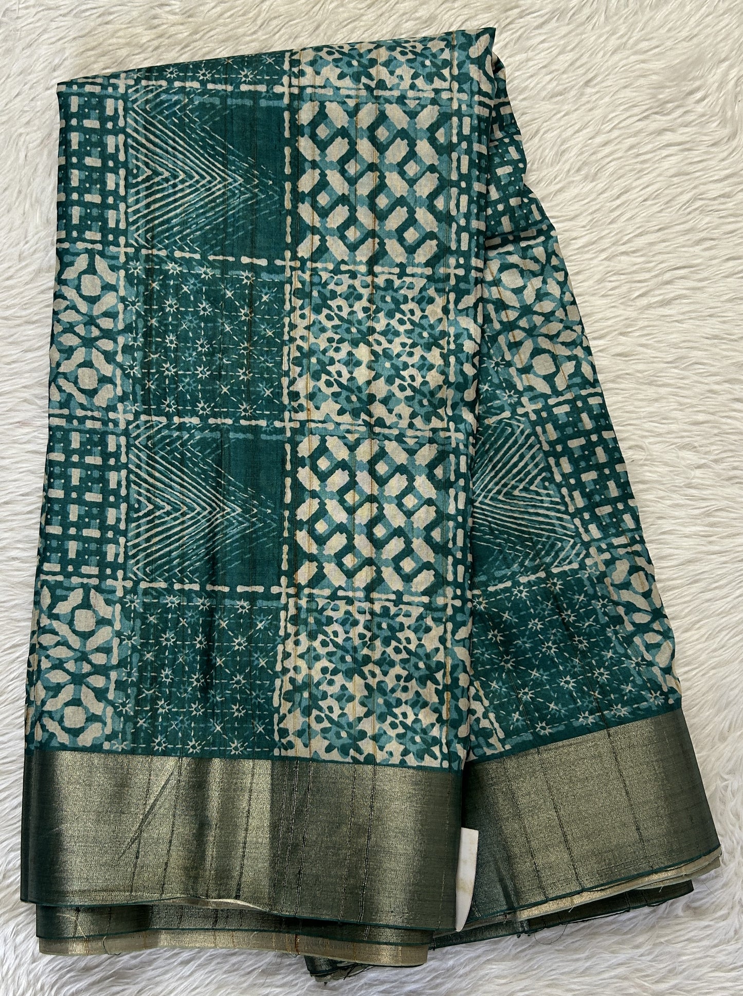 Semi Tussar Saree Blue Color Complemented with a Zari Border. - Sampradaya Designer Studio