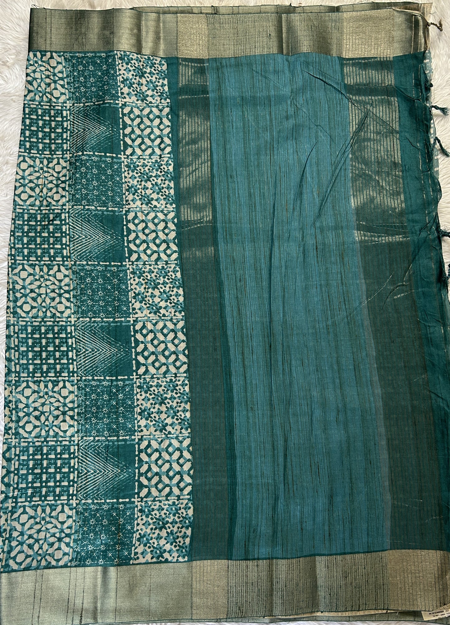 Semi Tussar Saree Blue Color Complemented with a Zari Border. - Sampradaya Designer Studio