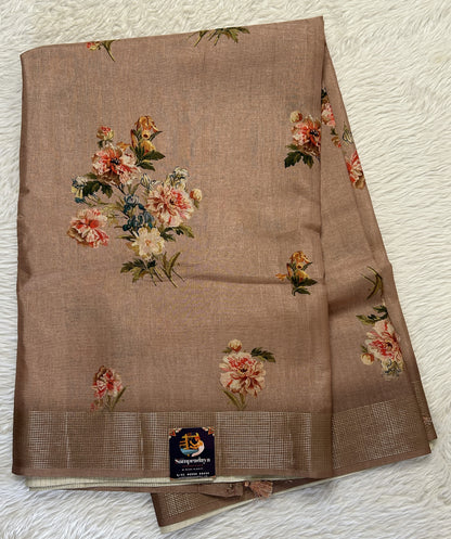 Semi Tussar Saree Pastel Brown Color Complemented with a Zari Border. - Sampradaya Designer Studio