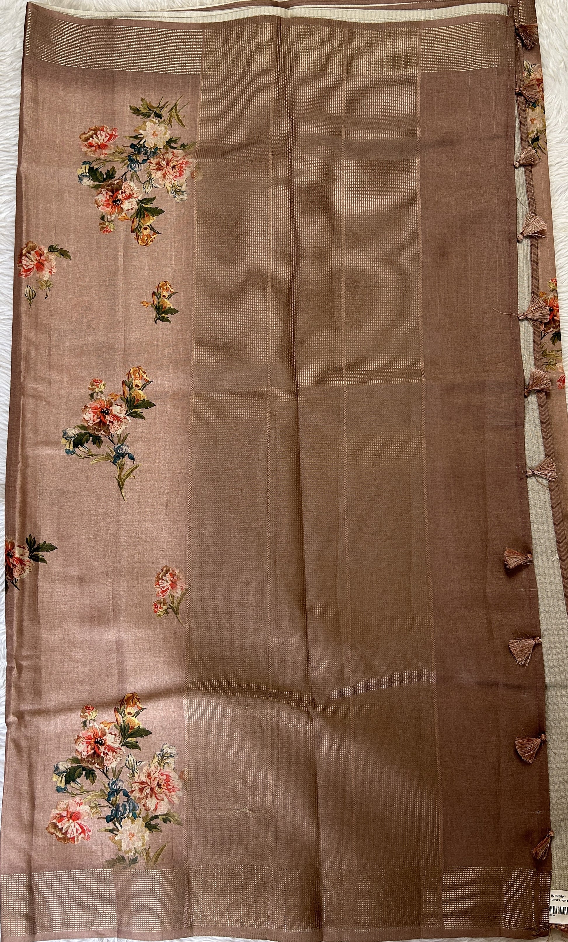 Semi Tussar Saree Pastel Brown Color Complemented with a Zari Border. - Sampradaya Designer Studio